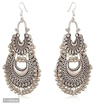 CosMos Fancy Oxidized Silver Afghani Double Jhumki Tribal Earrings for Girls and Women-thumb0