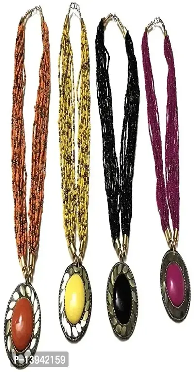 Areezo Combo Pack of 4 Beads Fabric Tibetan Necklace For Women-thumb0