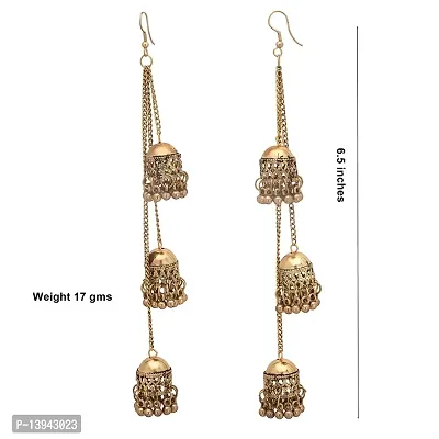 Roops Collexion Combo of Silver and Golden Oxidised Afghani Kashmiri Tribal Oxidized Dangle Long Earrings for Women-thumb3