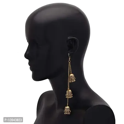 Roops Collexion Combo of Silver and Golden Oxidised Afghani Kashmiri Tribal Oxidized Dangle Long Earrings for Women-thumb4