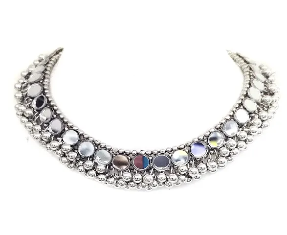 Total Fashion Afghani Oxidised Mirror Choker Necklace for Girls Women