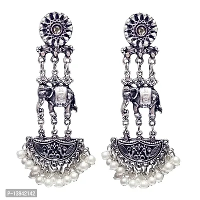 CosMos German Oxidised silver Elephant Stylish Silver Color Metal Stud Jhumka Earrings for Women  Girls