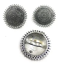 Total Fashion German Oxidized Silver Combo Traditional Stud Earrings with Ring for Women  Girl-thumb2