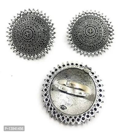 Total Fashion German Oxidized Silver Combo Traditional Stud Earrings with Ring for Women  Girl-thumb3