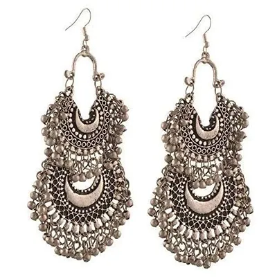 Fancy Oxidized Silver Mirror Earring for Women