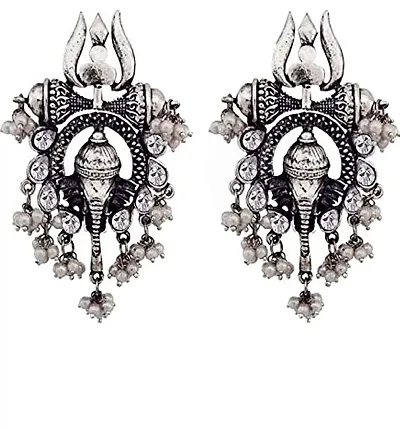 Handicraft shop 369 Celebrity Inspired Oxidised Trishul Ganesh Stud Earring For Women and Girls