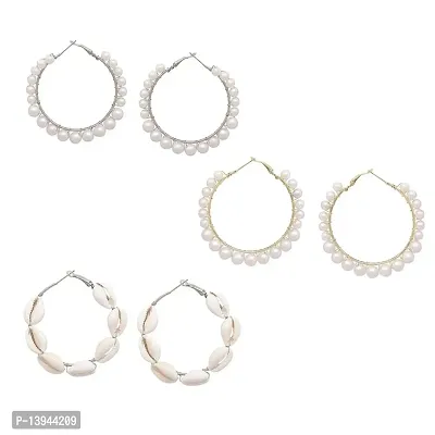 CosMos Brass Off White Pearls And Beads Studded Contemporary Design Handcrafted Drop Earrings (Mber03029), One Size (Pearl hoop Earring)