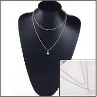 CosMos Alloy Elegant Double Layer Chain Imitation Pearl Gold Pendant Necklace for Women-thumb2