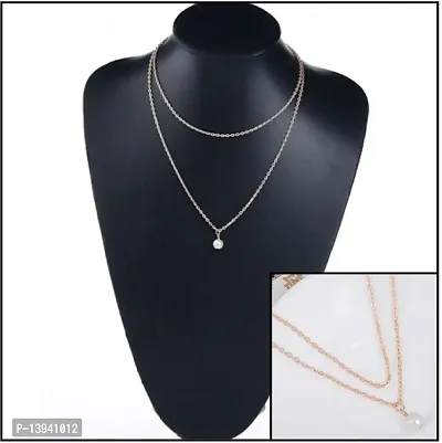 CosMos Alloy Elegant Double Layer Chain Imitation Pearl Gold Pendant Necklace for Women-thumb3