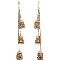 Roops Collexion Combo of Silver and Golden Oxidised Afghani Kashmiri Tribal Oxidized Dangle Long Earrings for Women-thumb1