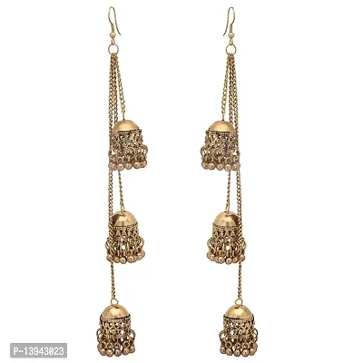 Roops Collexion Combo of Silver and Golden Oxidised Afghani Kashmiri Tribal Oxidized Dangle Long Earrings for Women-thumb2