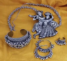 Total Fashion Oxidised Silver Radha Krishna Chain Pendant Necklace Set Combo for Girls  Women-thumb1