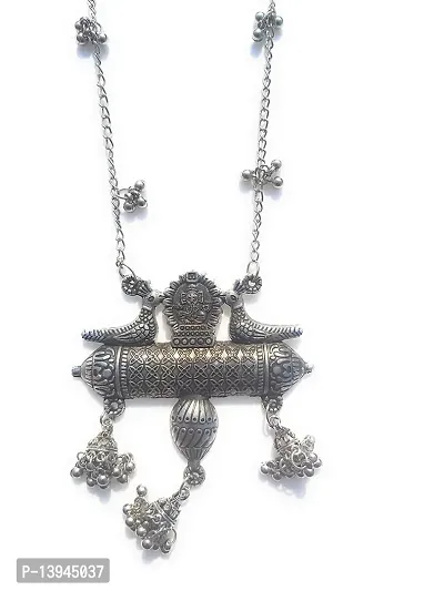 CosMos Afghani Silver Oxidised Long Necklace For Women-thumb2