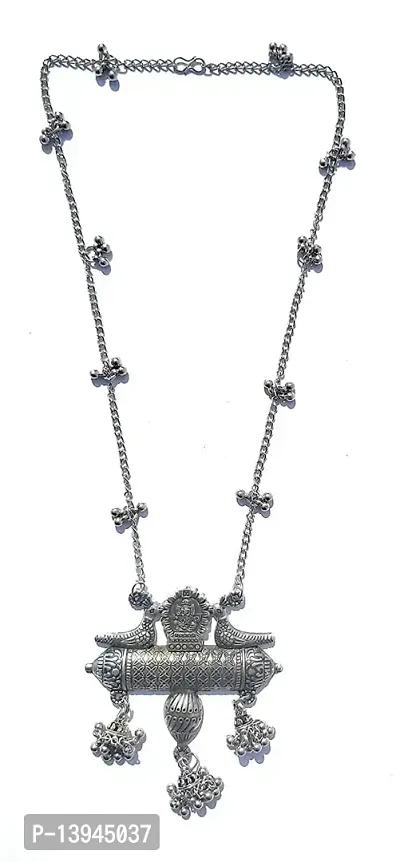 CosMos Afghani Silver Oxidised Long Necklace For Women-thumb0