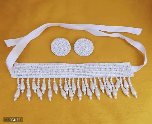 Total Fashion Handmade Lookalike White Bead Emboiredery Choker Necklace Set for Girls  Women-thumb3