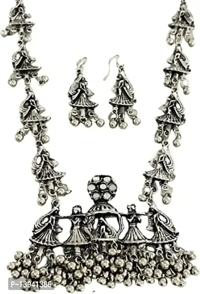 Styledwell Oxidised Stylish Long Doli Baraat Necklace Set For Women - Silver