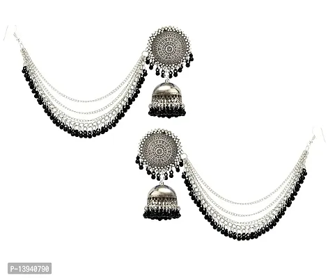COSMOS SYSTEMS German Oxidised Silver Antique Traditional Maang Tikka with Earrings Jewellery Set for Women and Girls-thumb2