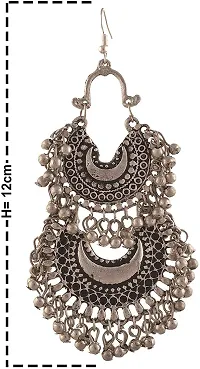 CosMos Double Chandbali Fancy Oxidized Silver Afghani Tribal Mirror Earrings for Girls and Women-thumb2