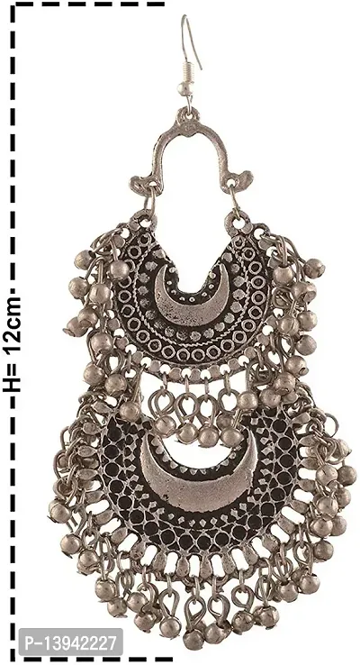 CosMos Double Chandbali Fancy Oxidized Silver Afghani Tribal Mirror Earrings for Girls and Women-thumb3