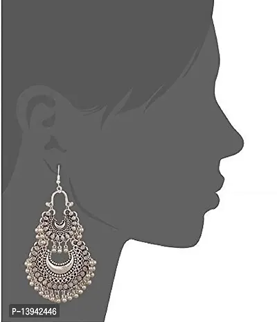 CosMos Fancy Oxidized Silver Afghani Double Jhumki Tribal Earrings for Girls and Women-thumb3