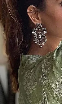 Handicraft shop 369 Celebrity Inspired Oxidised Silver Trishul Ganesh Stud Earring For Women and Girls-thumb2