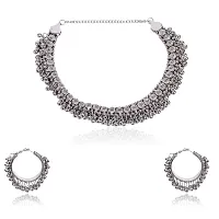 CosMos Jewellery Afghani Style Silver Round Choker Necklace Set for Women  Girls-thumb4