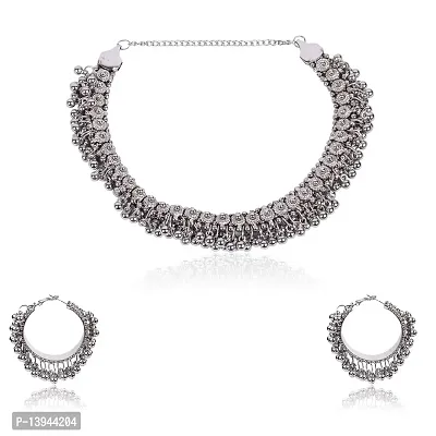 CosMos Jewellery Afghani Style Silver Round Choker Necklace Set for Women  Girls-thumb5