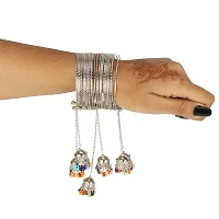 CosMos Stylish Oxidized Silver Bangle Bracelet with Hanging Jhumki for Women , Free Size-thumb2