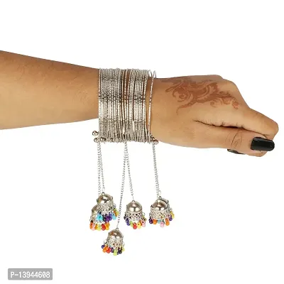 CosMos Stylish Oxidized Silver Bangle Bracelet with Hanging Jhumki for Women , Free Size-thumb3