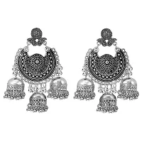 CosMos German Oxidised Silver Afghani Navratri Garba Style Traditional Maang Tikka with Jhumka Earrings Jewellery Set for Women.-thumb1