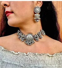 Total Fashion Afghani Oxidised Silver Jewellery Combo Choker Necklace Set for Women  Girls-thumb1