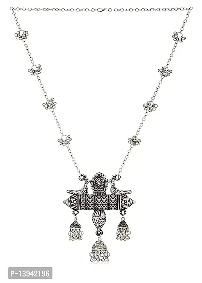 Total Fashion Jewellery Oxidised Silver Banjara Style Chain Necklace with Ganesh Earring for Women  Girls-thumb0