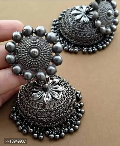 CosMos Metal Beautyful Oxidised Silver Jhumka Earrings for Women  Girls-thumb3