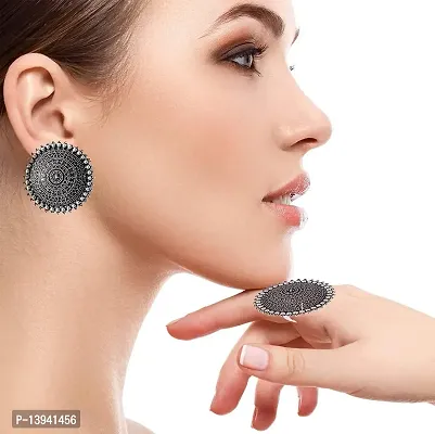 Total Fashion German Oxidized Silver Combo Traditional Stud Earrings with Ring for Women  Girl-thumb4