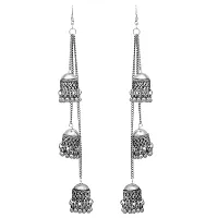 Roops Collexion Combo of Silver and Golden Oxidised Afghani Kashmiri Tribal Oxidized Dangle Long Earrings for Women-thumb4