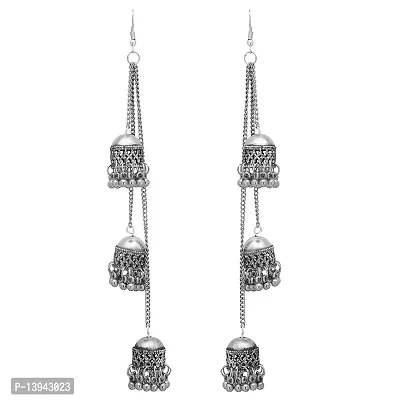 Roops Collexion Combo of Silver and Golden Oxidised Afghani Kashmiri Tribal Oxidized Dangle Long Earrings for Women-thumb5