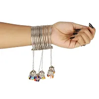 CosMos Stylish Oxidized Silver Bangle Bracelet with Hanging Jhumki for Women , Free Size-thumb1