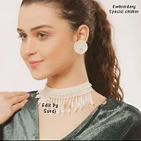 Total Fashion Handmade Lookalike White Bead Emboiredery Choker Necklace Set for Girls  Women-thumb1