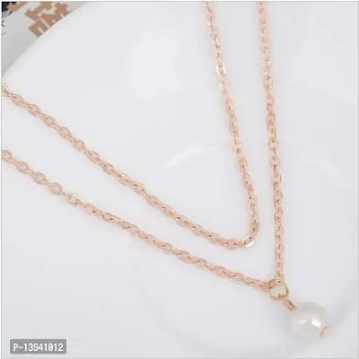 CosMos Alloy Elegant Double Layer Chain Imitation Pearl Gold Pendant Necklace for Women-thumb4