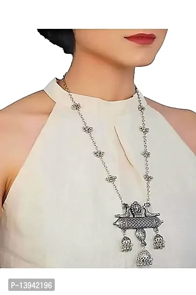 Total Fashion Jewellery Oxidised Silver Banjara Style Chain Necklace with Ganesh Earring for Women  Girls-thumb3