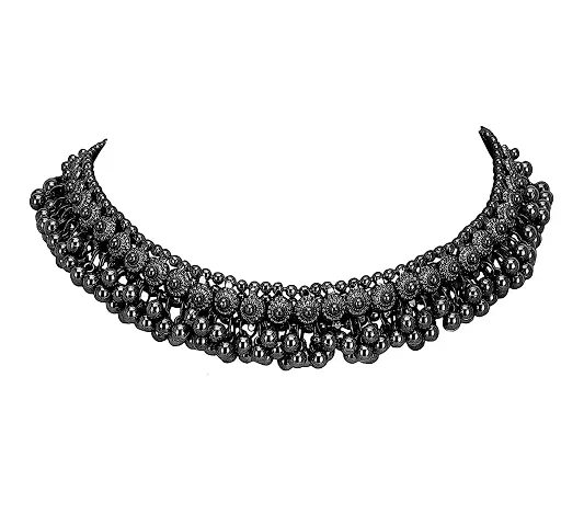 KRELIN Fashion Base Metal German Oxidised Jewellery Banjara Afghani Stylish Ghungroo Choker Necklace for Women (Black)