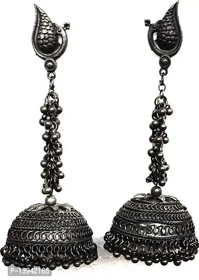 CosMos black Big Size Jhumki earrings for Girls and Women Beads Metal Jhumki Earring