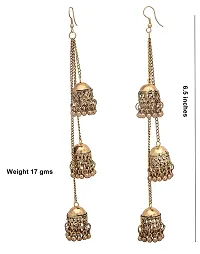 BHAJANLAL GREENERY Antique Metal Kashmiri Tribal Oxidised Fashion German Multiple Base Metal Long Earrings for Women (Gold, White, Combo of 2)-thumb2