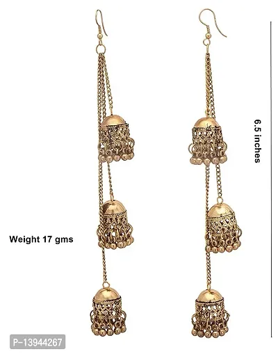 BHAJANLAL GREENERY Antique Metal Kashmiri Tribal Oxidised Fashion German Multiple Base Metal Long Earrings for Women (Gold, White, Combo of 2)-thumb3