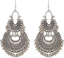 CosMos Fancy Oxidized Silver Afghani Double Jhumki Tribal Earrings for Girls and Women-thumb3