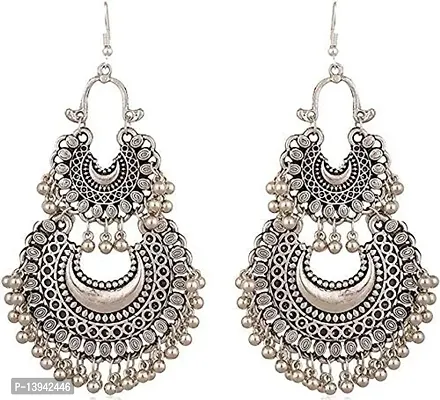 CosMos Fancy Oxidized Silver Afghani Double Jhumki Tribal Earrings for Girls and Women-thumb4