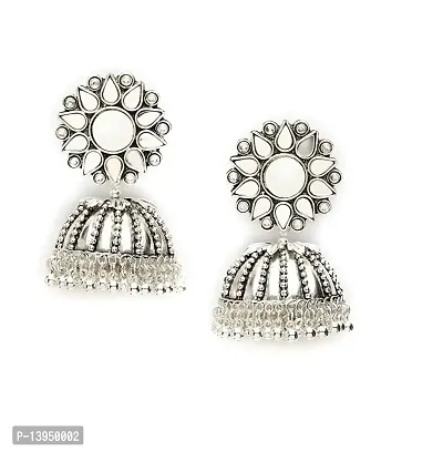 COSMOS SYSTEMS Latest  Trendy Designer Light weight Traditional Oxidized Silver With Mirror Work Jhumka Earrings for Women and Girls/Oxidized Silver.