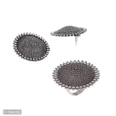 CosMos German Oxidized Silver Combo Artistic Crafted Traditional Stud Earrings with Ring for Women  Girl