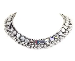 Total Fashion Afghani Oxidised Silver Mirror Choker Necklace for Girls  Women-thumb4