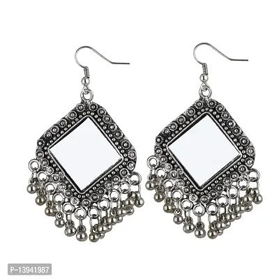 Cosmos Antique Metal Oxidized German Silver Chand Bali Earrings for Women  Girls, Silver